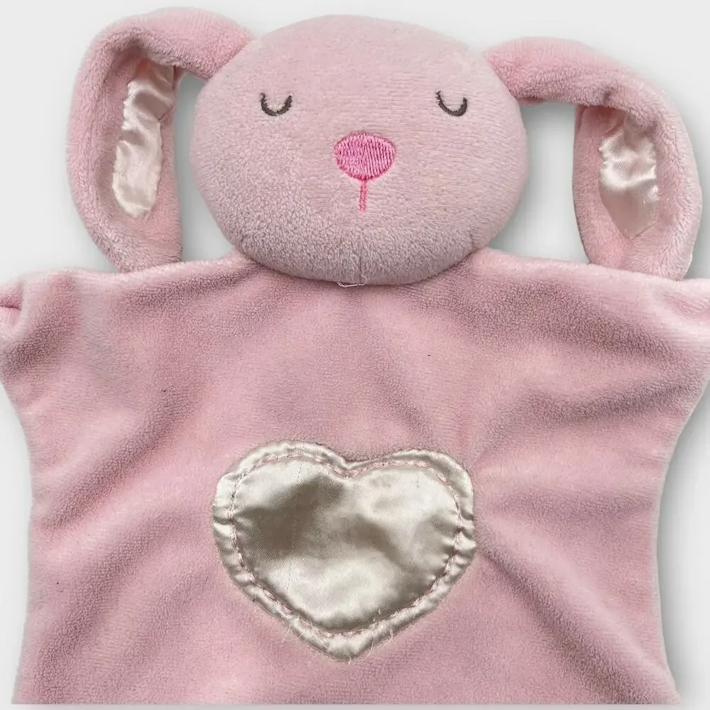 Stepping Stones Pink Bunny Baby Blanket Satin Heart Knotted Corner Lovey 10.5